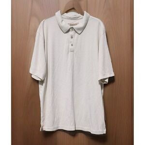 Tommy Bahama Mens Golf Polo Shirt XL Short Sleeve Stripe Light Beige Modal Blend